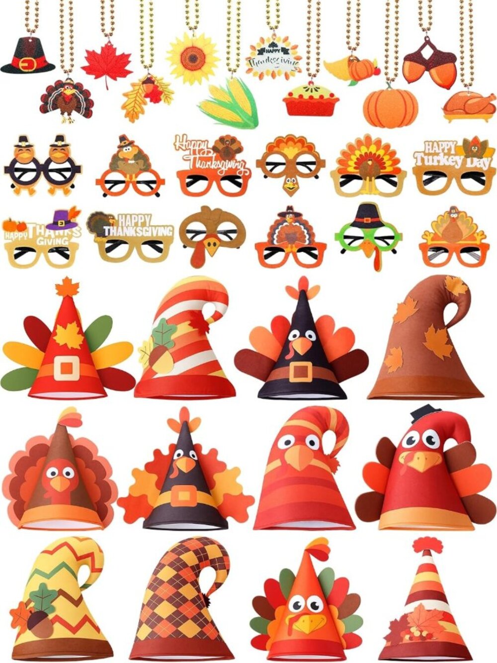 36 Pcs Turkey Party Props Set - Fun Felt Hats, Necklaces & Glasses for